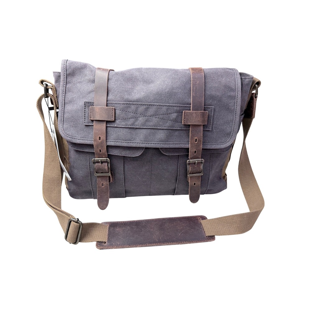 SOAEON‎ Canvas Leather Messenger Bag Satchel Crossbody Dark Gray 3k